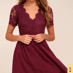 Lulus Angel in Disguise Burgundy Lace Skater Dress